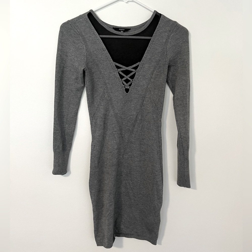 Guess mesh detail Gray Knit Dress